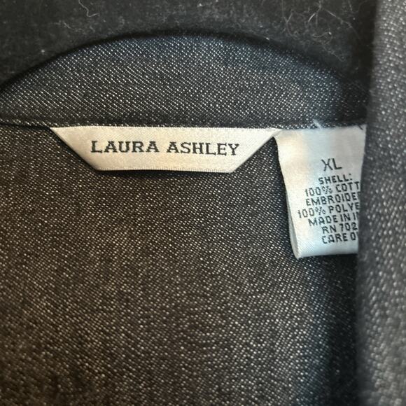 Vtg Y2K Laura Ashley Black Denim Boho Embroidered Sequence Button Up Jacket XL - Picture 2 of 5